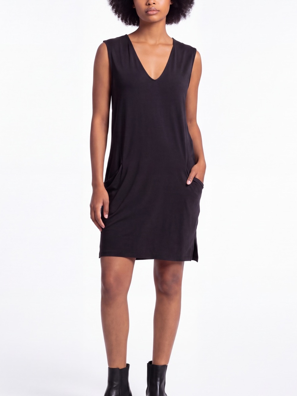 4/$20 H&M Basic Black Cotton Modal Sleeveless V-Neck Pocket Dress XS